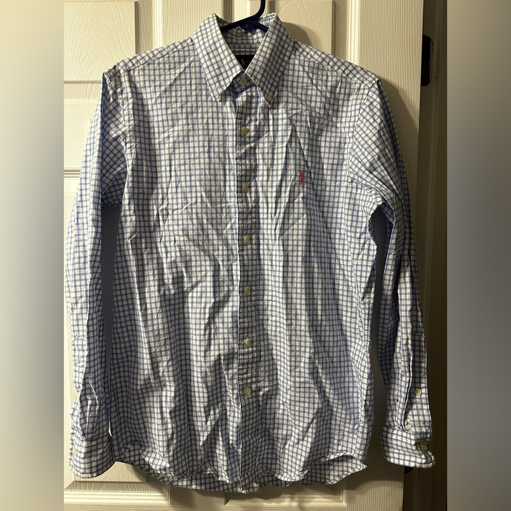 Men’s blue and white long sleeve button down Polo size small
